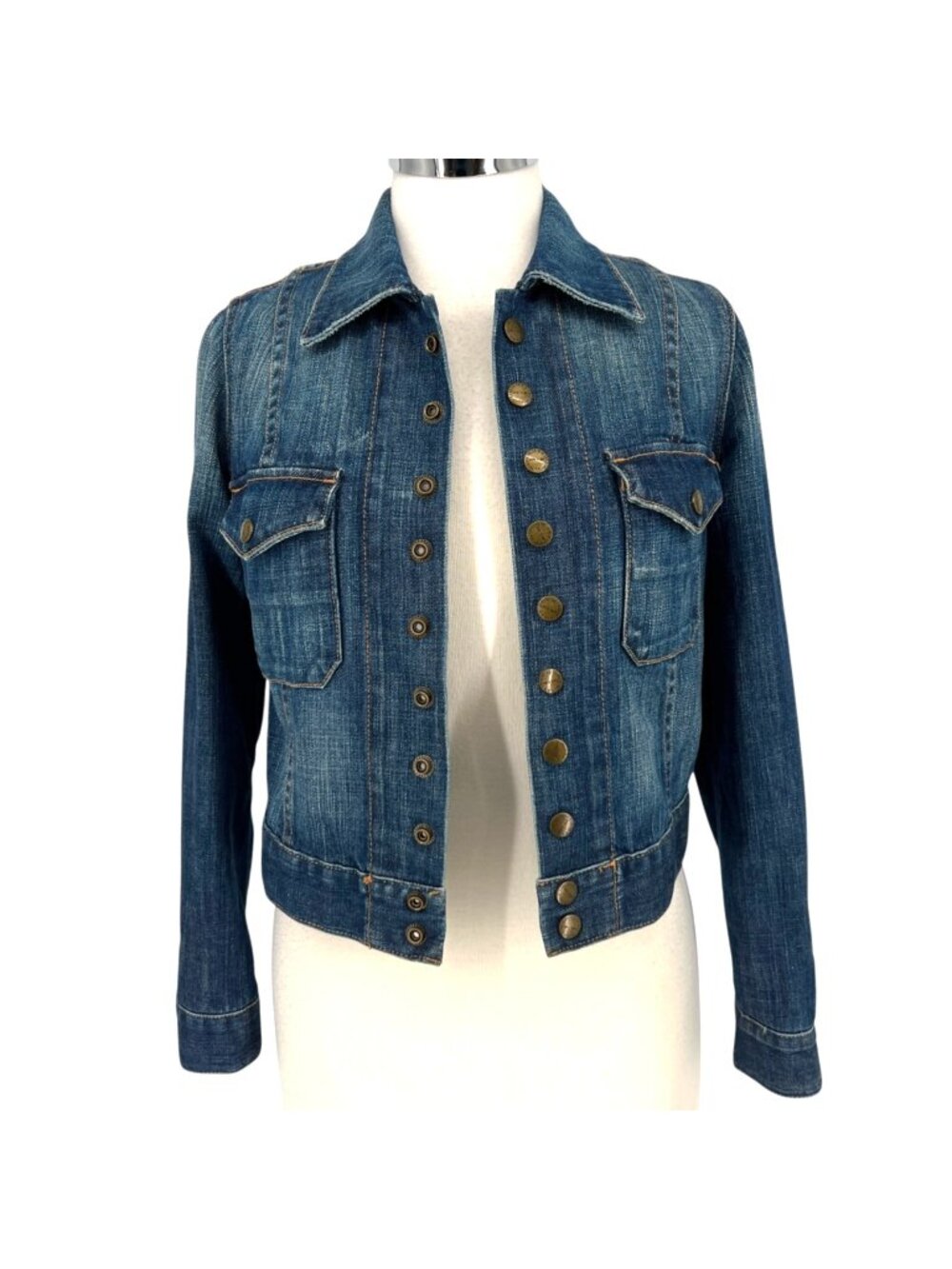 Current/Elliott The Snap Jacket Loved Blue Denim Size 1 Small Western Boho